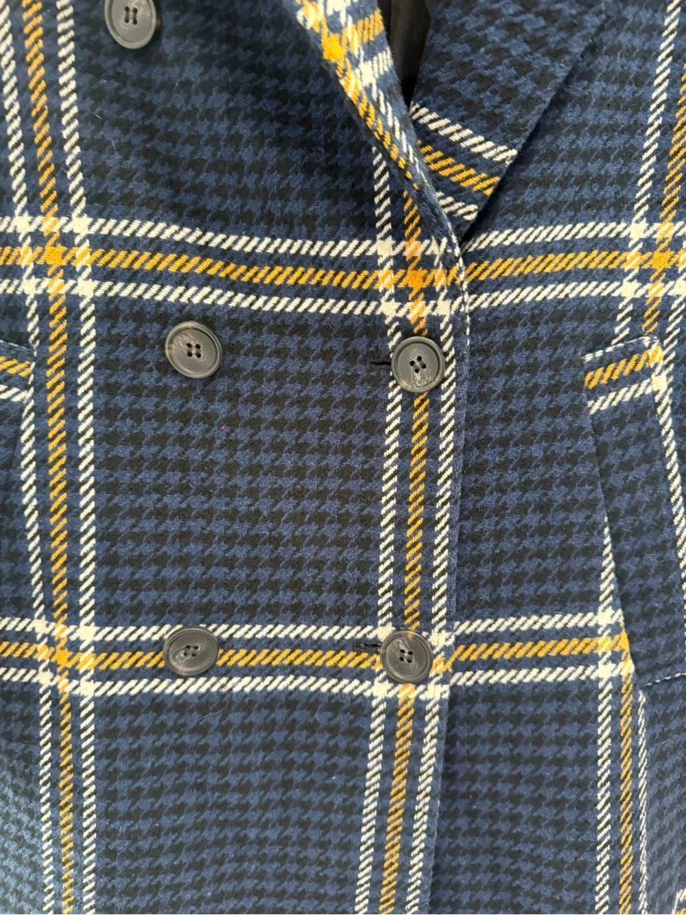 Garage Navy Plaid Double-Breasted Trench Coat with Cream Accents - Picture 5 of 6